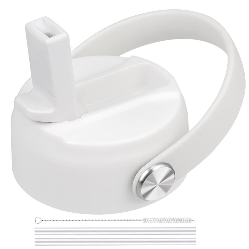 FLORAPELL Straw Lid for Hydro Flask Wide Mouth Water Bottles, Top Lids with Straw Compatible with Hydro Flask 32 40 oz, Replacement Cap Wide Mouth Straws Flip Lid Flex Handle (White) - Image 1