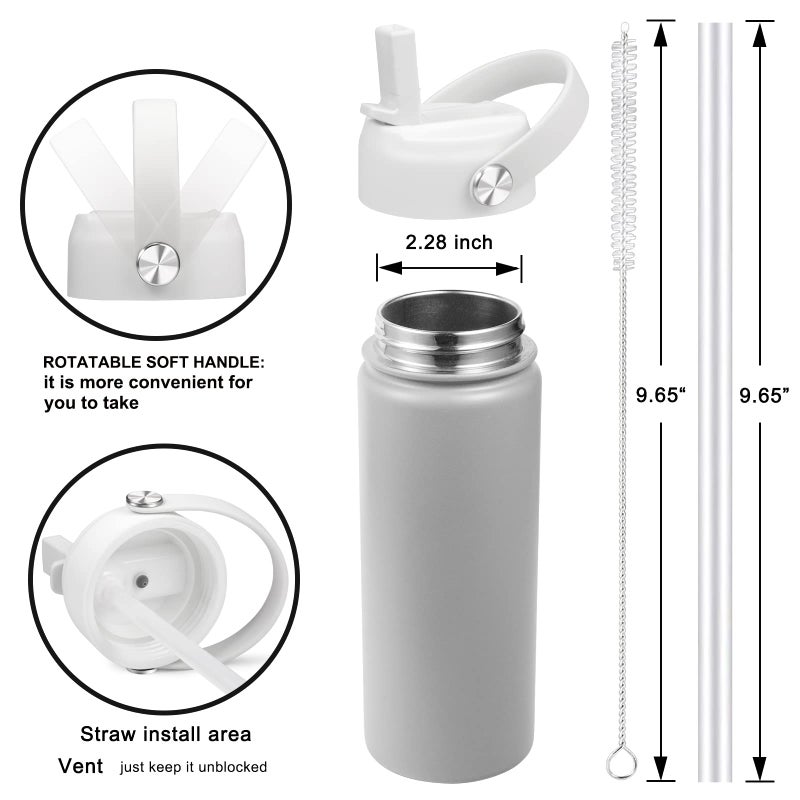 FLORAPELL Straw Lid for Hydro Flask Wide Mouth Water Bottles, Top Lids with Straw Compatible with Hydro Flask 32 40 oz, Replacement Cap Wide Mouth Straws Flip Lid Flex Handle (White) - Image 2