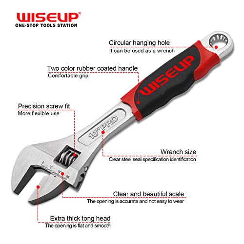 WISEUP Professional Adjustable Wrench 12 Inch Cr-V Forged Industrial Grade Hand Tools Wrench Set With Anti-Slip Grip Large Adjustable Wrenches - Image 4