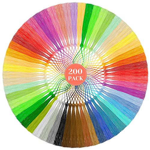 cridoz Bookmark Tassels Bulk, Cridoz 200Pcs Small Tassels Silky Handmade Soft Craft Mini Tassels with Loops for Bookmarks, DIY Crafts and Jewelry Making, 40 Colors - Image 1