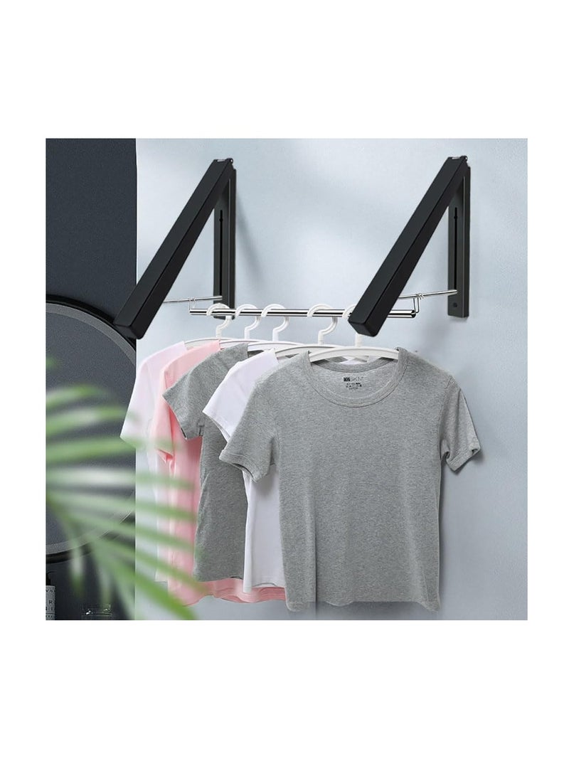 Foldable Clothes Drying Rack Wall Mounted Clothes Hanger Dual Purpose Folding Clothes Hanging Rod for Balcony Bedroom Bathroom and Laundry Room (Black) - Image 1
