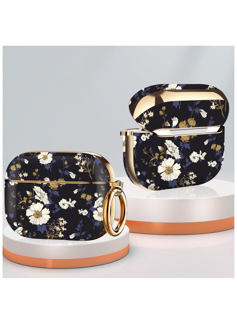 O Ozone Case for Airpods Pro 2nd Generation , Stylish Premium Cute Flower Skin Hard PC Shockproof Protective Cover with Keychain Hook -Black With Flower  - Image 3