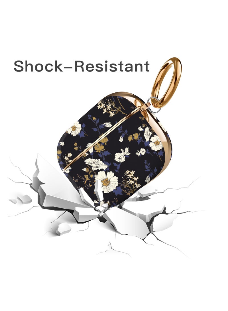 O Ozone Case for Airpods Pro 2nd Generation , Stylish Premium Cute Flower Skin Hard PC Shockproof Protective Cover with Keychain Hook -Black With Flower  - Image 4