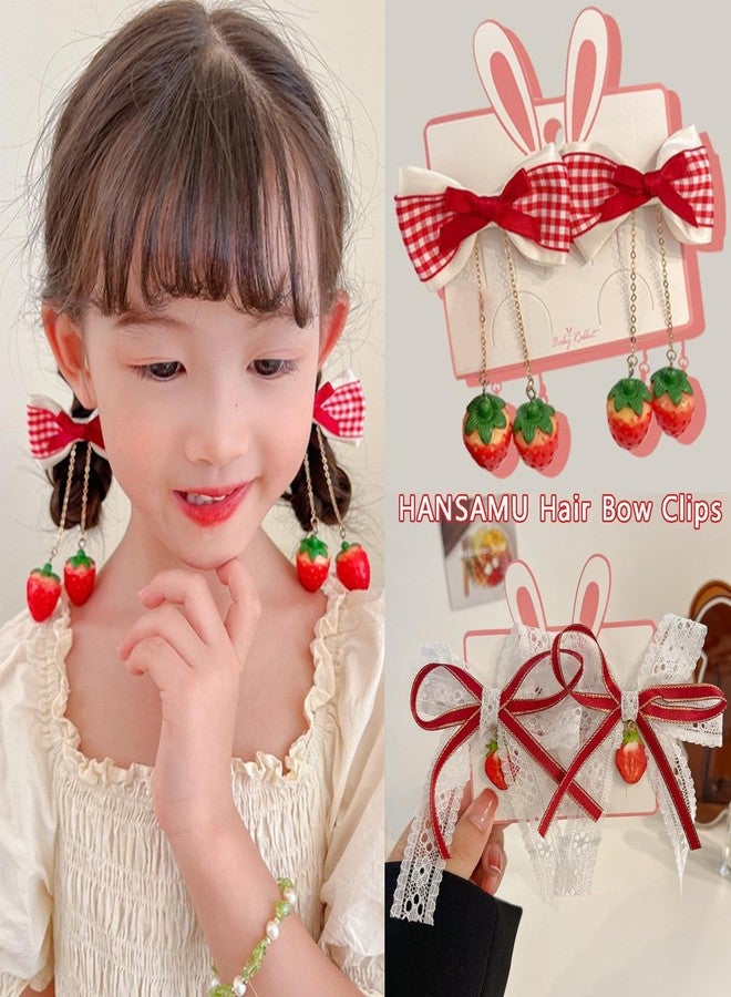 HANSAMU 6 Pcs Strawberry Hair Bow Clips Hair Accessories, Cute Alligator Hair Barrettes, Red White Plaid Bow Decor for Women Girls Hair Decoration, Christmas - Image 4