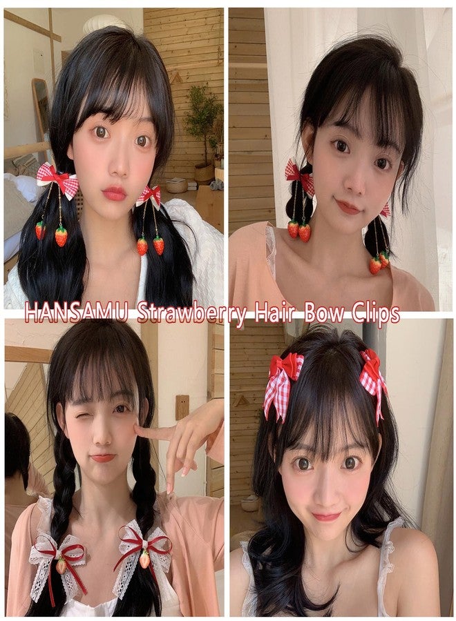 HANSAMU 6 Pcs Strawberry Hair Bow Clips Hair Accessories, Cute Alligator Hair Barrettes, Red White Plaid Bow Decor for Women Girls Hair Decoration, Christmas - Image 3