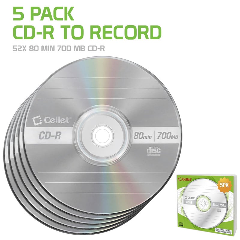 Cellet CD-R 5-Pack â€“ 700MB 80-Minute Blank Discs, 52X Speed for Data, Music, and Photo Recording - Image 2