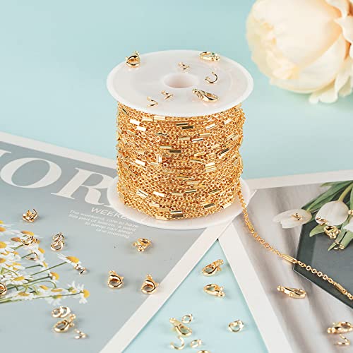 YOUBEIYEE 32.8ft 18K Gold Plated Jewelry Making Chain Bulk with 50pcs Jump Rings and 20pcs Lobster Clasps, Solid Brass Tube Bar Cable Link Chain Necklace Bracelet DIY Craft Chains - Image 4