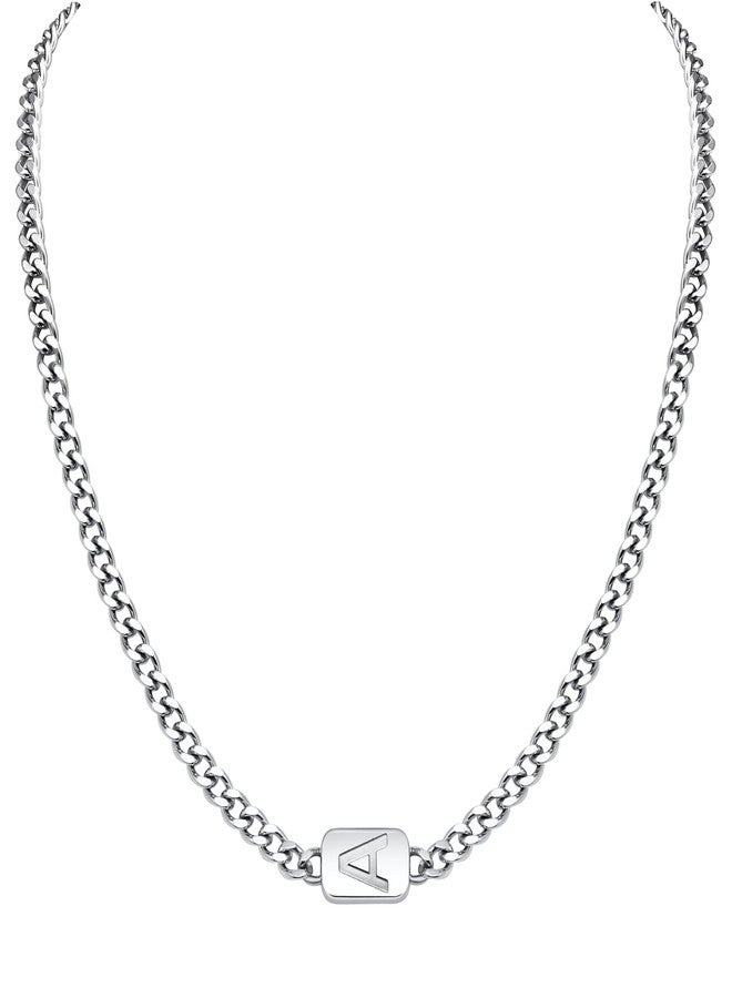 VNOX Silver/Gold/Black Initial Necklace for Men - A-Z Letter Necklaces Cuban Link Chain Pendant Neckless for Mens Womens Valentines Day Christmas Birthday Jewelry Gift, A, Silver, No Gemstone - Image 1