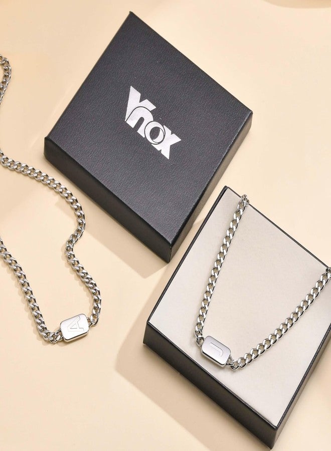 VNOX Silver/Gold/Black Initial Necklace for Men - A-Z Letter Necklaces Cuban Link Chain Pendant Neckless for Mens Womens Valentines Day Christmas Birthday Jewelry Gift, A, Silver, No Gemstone - Image 5
