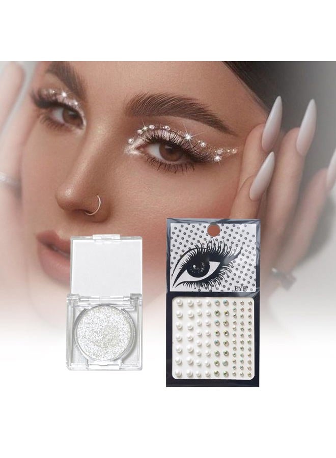 VOTACOS Silver Glitter Eyeshadow & 3Pcs Face Gems Stick on Set, Shimmer Cream Eye Shadow & Hair Jewels Face Rhinestones, Glossier Single Eyeshadow Palette & Body Gems Diamonds for Eye Makeup - Image 5