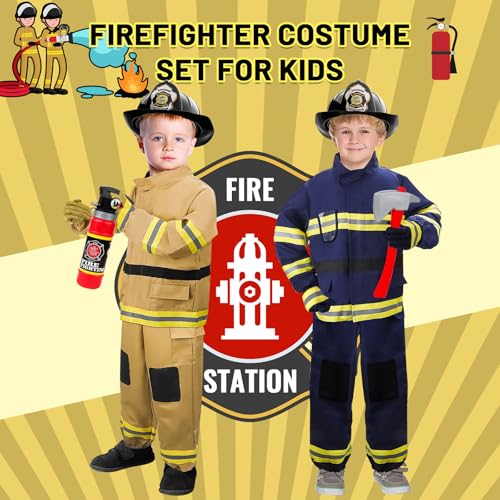 deAO Fireman Costume for Kids Firefighter Dress-Up Toy Set with Accessories Halloween Costumes Pretend Play Toy Gift for Boy - Image 2