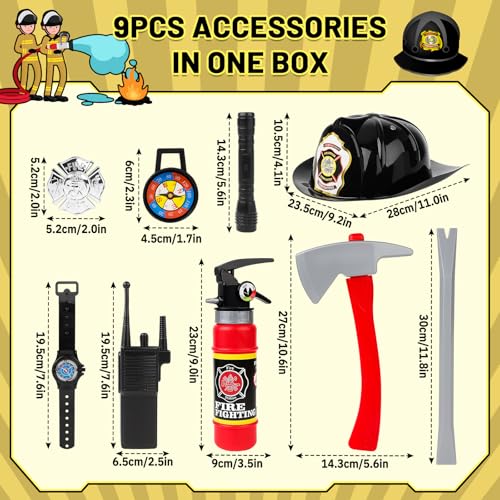 deAO Fireman Costume for Kids Firefighter Dress-Up Toy Set with Accessories Halloween Costumes Pretend Play Toy Gift for Boy - Image 5
