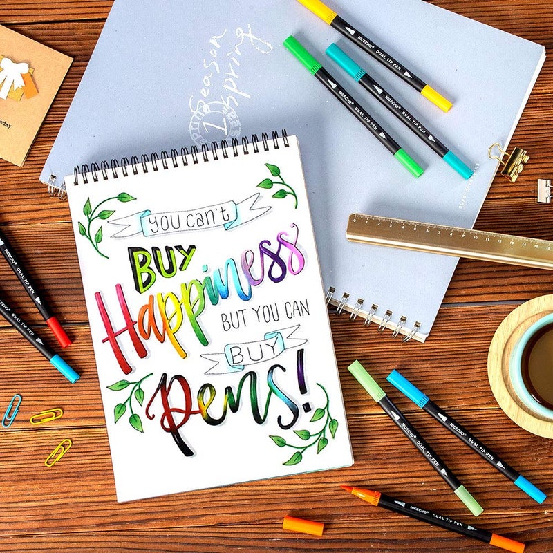 Nicecho Art Markers Dual Brush Pens for Coloring, 60 Artist Colored Marker Set, Fine and Brush Tip Pen Art Supplier for Adult Coloring Books, Bullet Journaling, Drawing - Image 4