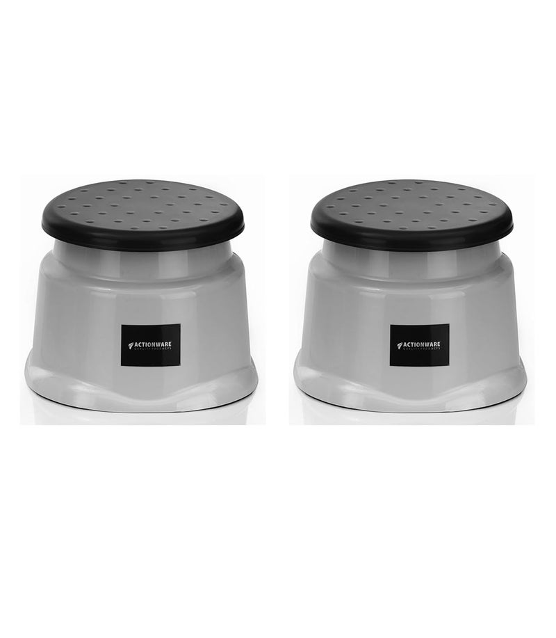 ACTIONWARE Fenix Roman Plastic Round Stool, Small, Dark Black and Light Grey (2)(Pack of 2) - Image 1