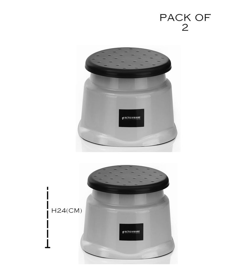 ACTIONWARE Fenix Roman Plastic Round Stool, Small, Dark Black and Light Grey (2)(Pack of 2) - Image 2