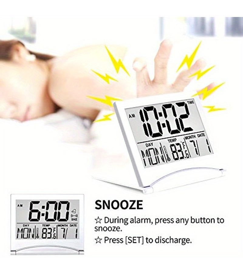 Black Foldable Digital Travel Alarm Clock With Large Number Display Calendar Timer Snooze Mode Battery Operated Compact Desk Clock For All Ages - Image 5