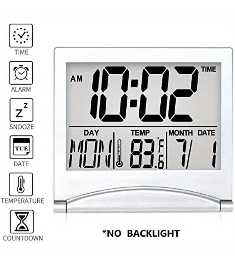 Black Foldable Digital Travel Alarm Clock With Large Number Display Calendar Timer Snooze Mode Battery Operated Compact Desk Clock For All Ages - Image 3