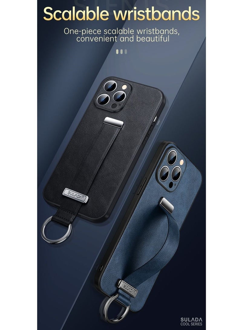 SULADA حافظة متوافقة مع آيفون 12 برو مع حلقة وحامل حزام جلد فاخر للأعمال بتصميم عتيق نحيف غير قابل للانزلاق مع قبضة ناعمة مضادة للصدمات للرجال والنساء هدية حافظة هاتف سوداء - Image 3