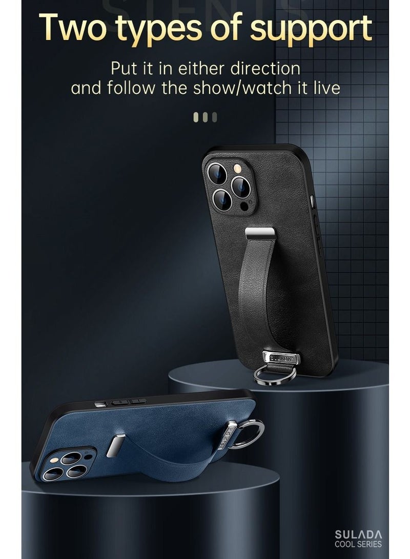 SULADA حافظة متوافقة مع آيفون 12 برو مع حلقة وحامل حزام جلد فاخر للأعمال بتصميم عتيق نحيف غير قابل للانزلاق مع قبضة ناعمة مضادة للصدمات للرجال والنساء هدية حافظة هاتف سوداء - Image 2