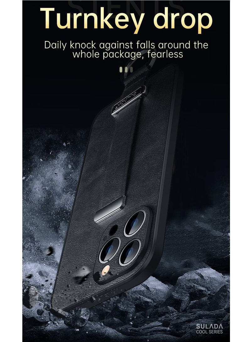 SULADA حافظة متوافقة مع آيفون 12 برو مع حلقة وحامل حزام جلد فاخر للأعمال بتصميم عتيق نحيف غير قابل للانزلاق مع قبضة ناعمة مضادة للصدمات للرجال والنساء هدية حافظة هاتف سوداء - Image 4