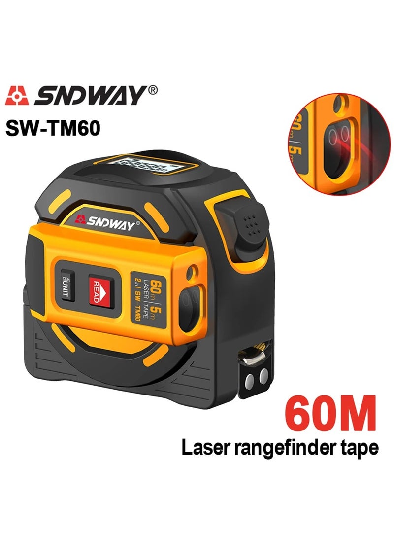 SNDWAY 2 in 1 Laser Tape Measure, Digital Laser Distance Meters with LCD Display, 60M/196FT Laser Rangefinder, 5M/16FT Steel Ruler Tape Measure, High Precision Laser Measure Measuring, Switchable Units M/Ft - Image 1