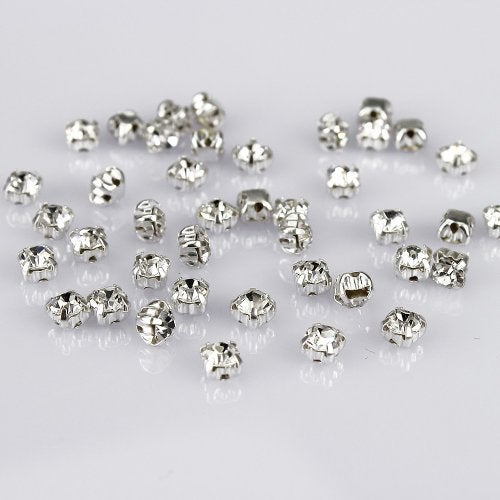 LolliBeads (TM) 100 Pcs Crystal Ringed Sew on Rhinestone Czech Glass with Silver Plated Brass Base Prongs Cup, White 5 mm - Image 5
