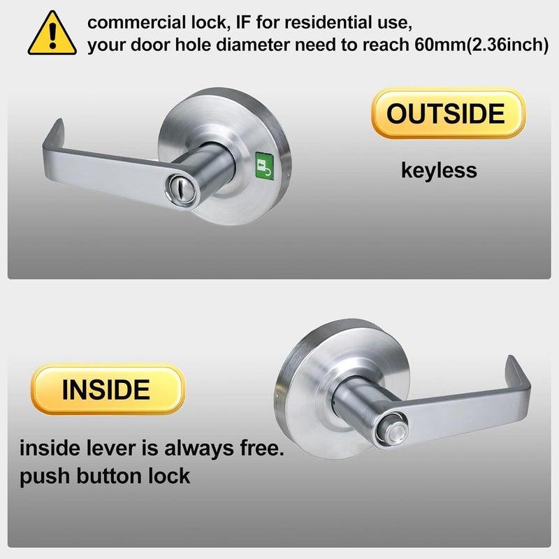 HISAFE Privacy Commercial Door Locks Heavy Duty Grade 2 Lever for Commercial Bathroom, Non-Handed, UL 3 Hour Fire Rated, ADA Compliant, Satin Chrome Finish 26D, 2-3/4''Backset, X-XG-BK-70 - Image 3