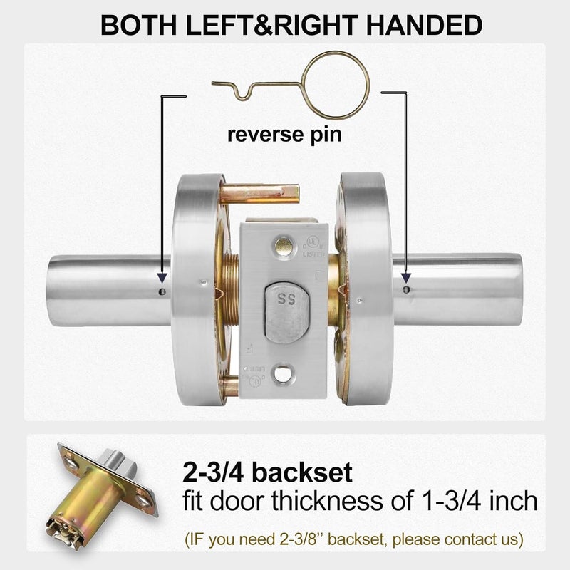 HISAFE Privacy Commercial Door Locks Heavy Duty Grade 2 Lever for Commercial Bathroom, Non-Handed, UL 3 Hour Fire Rated, ADA Compliant, Satin Chrome Finish 26D, 2-3/4''Backset, X-XG-BK-70 - Image 5