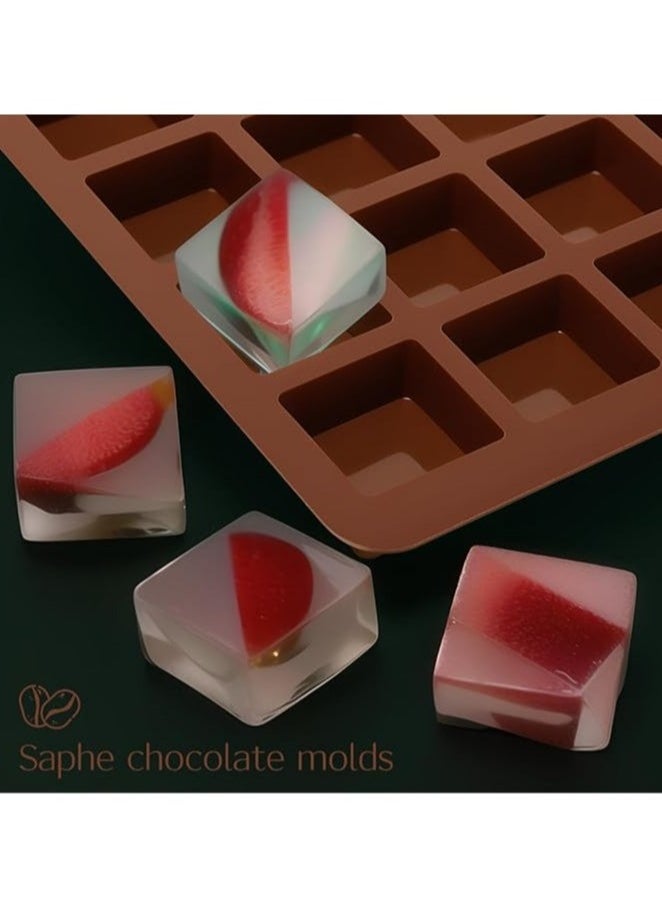Aralifes - Silicone Chocolate Mould 24 Cavity Square Baking Mould, Baking Pan for Brownie Multipurpose Bake Mold Brown 33 x 21CM - Image 1