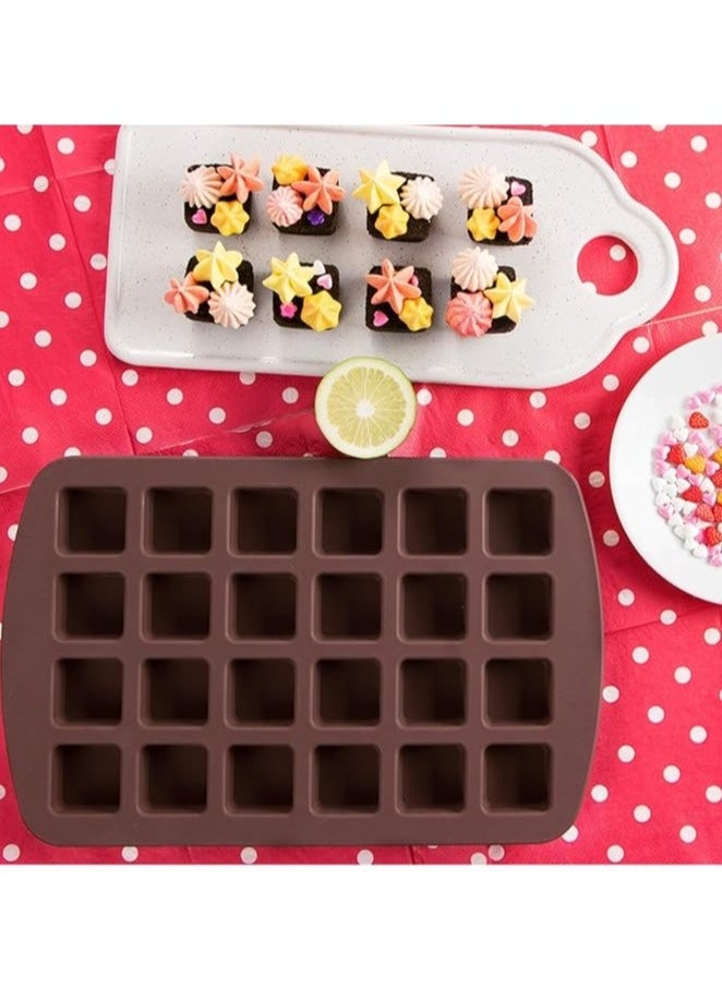 Aralifes - Silicone Chocolate Mould 24 Cavity Square Baking Mould, Baking Pan for Brownie Multipurpose Bake Mold Brown 33 x 21CM - Image 1