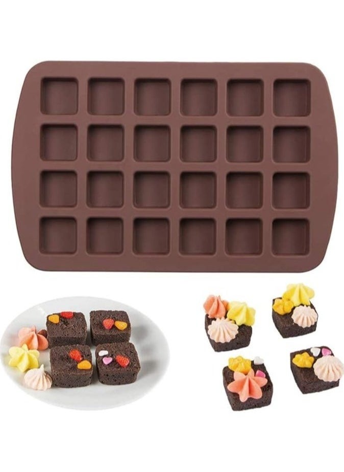Aralifes - Silicone Chocolate Mould 24 Cavity Square Baking Mould, Baking Pan for Brownie Multipurpose Bake Mold Brown 33 x 21CM - Image 1
