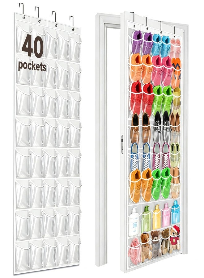 Bofoho Over the Door Shoe Organizer with 40 Clear PVC Pockets – Waterproof Hanging Shoe Holder for Closet & Bathroom – Space-Saving Door Shoe Rack for Shoes, Toys, Toiletries & Snacks (White) - Image 1