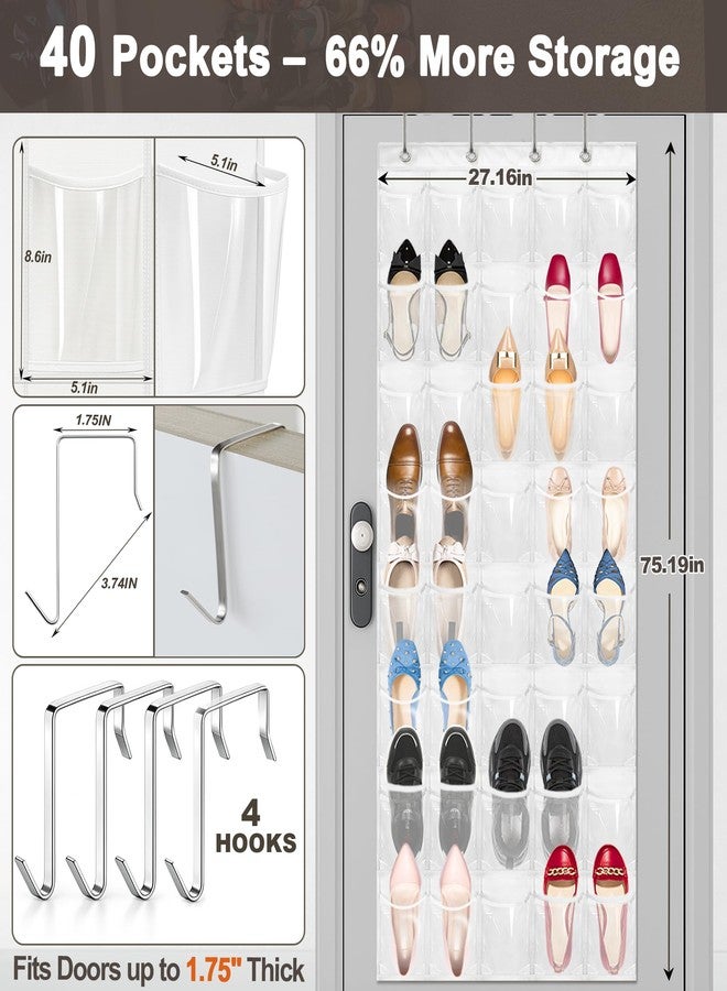 Bofoho Over the Door Shoe Organizer with 40 Clear PVC Pockets – Waterproof Hanging Shoe Holder for Closet & Bathroom – Space-Saving Door Shoe Rack for Shoes, Toys, Toiletries & Snacks (White) - Image 2
