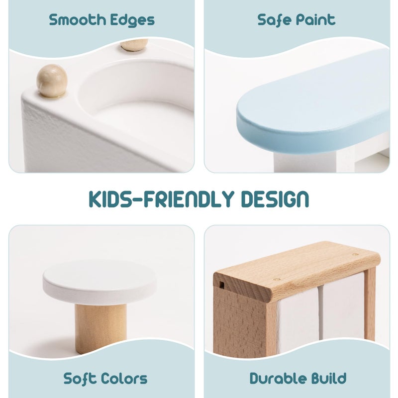 ROBUD Wooden Dollhouse Furniture Set, 23 Pcs Dollhouse Accessories, Miniature Furniture Including 5 Room Kits, Dollhouse Furniture Pretend Play Toys for Boys, Girls & Toddlers, 3+ - Image 3