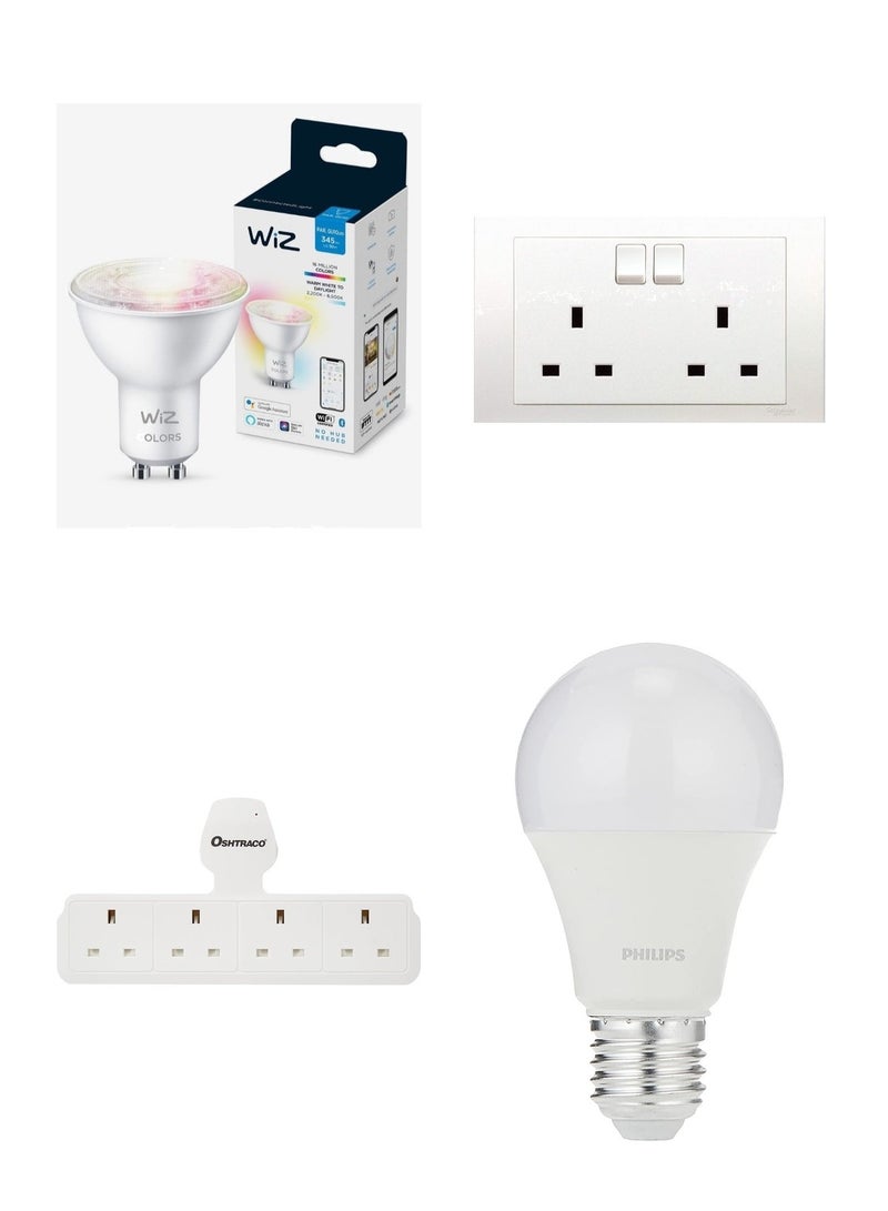 Wiz 4 Pcs Lighting Set - Schneider Electric Switches + Wiz Bulbs + Philips LED Bulbs + Oshtraco Power Strip - Image 1