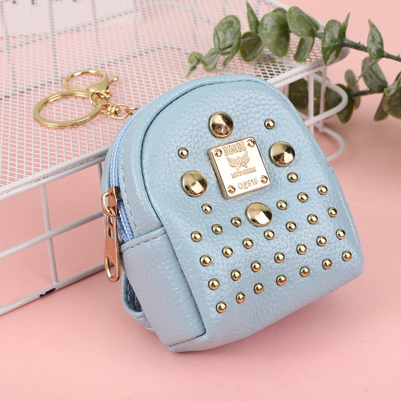 2024 Trendy Mini Backpack Coin Purse Keychain Rivet Blue
