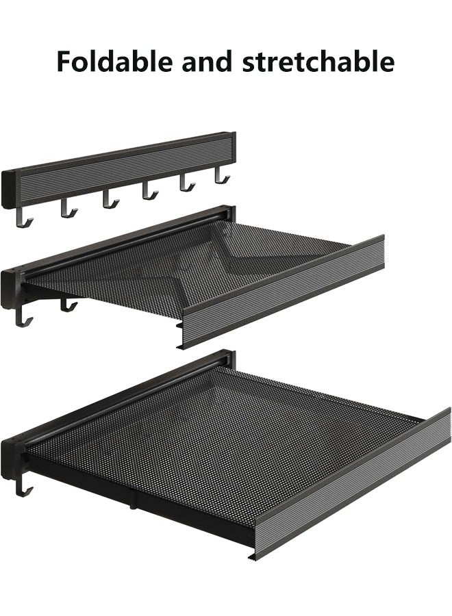 رف تجفيف ملابس قابل للتعديل قابل للتعليق على الحائط قابل للتعليق على الحائط قابل للتعديل （45 سم أسود مع 6 خطافات） - Image 2