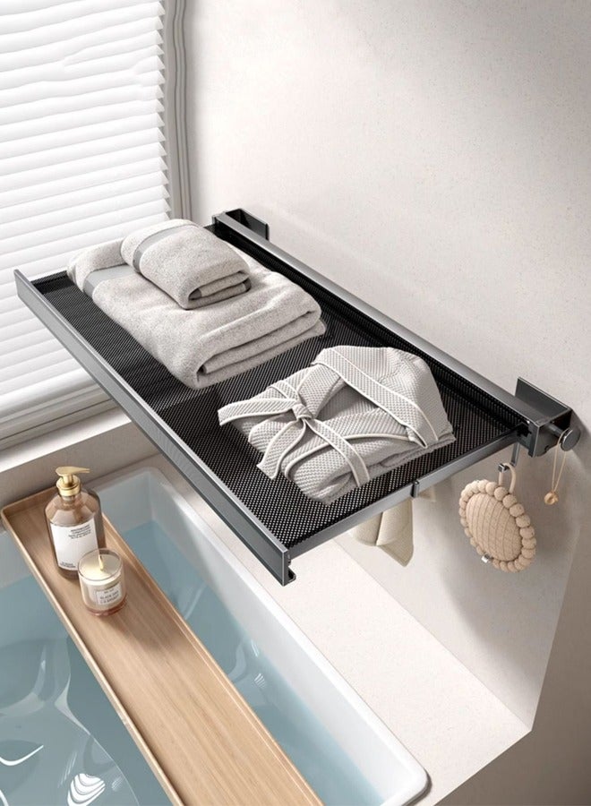 رف تجفيف ملابس قابل للتعديل قابل للتعليق على الحائط قابل للتعليق على الحائط قابل للتعديل （45 سم أسود مع 6 خطافات） - Image 3