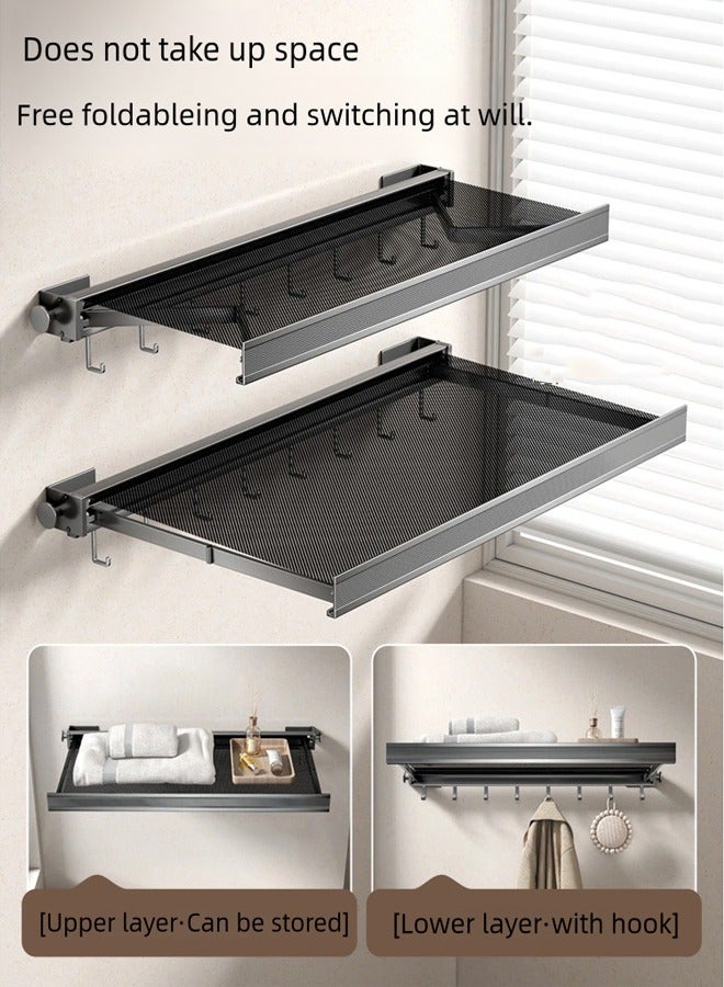 رف تجفيف ملابس قابل للتعديل قابل للتعليق على الحائط قابل للتعليق على الحائط قابل للتعديل （45 سم أسود مع 6 خطافات） - Image 4