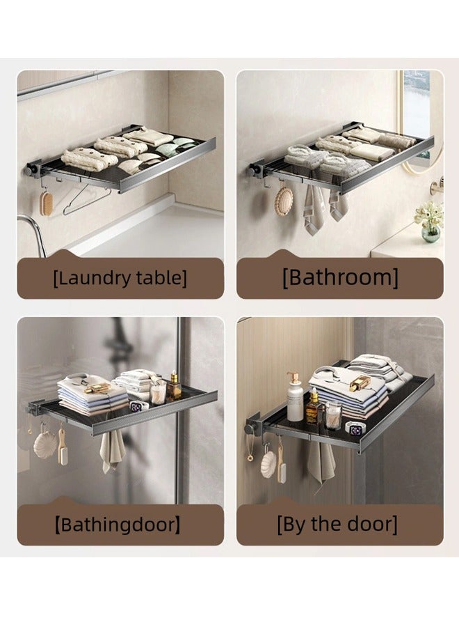 رف تجفيف ملابس قابل للتعديل قابل للتعليق على الحائط قابل للتعليق على الحائط قابل للتعديل （45 سم أسود مع 6 خطافات） - Image 5