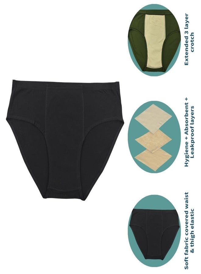 Pristine Life | Incontinence Underwear Man | Absorbs 35ml Of Leaks | Wash & Reuse | Anti Bacterial, Hygienic & Leakproof | Comfy Cotton | Pack Of 1 | Black | XXL - Image 3