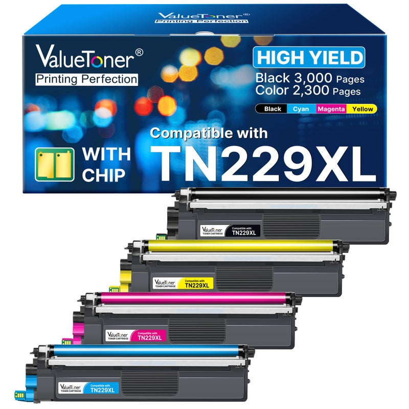Valuetoner خراطيش حبر TN229XL بديل لـ Brother TN229 XL TN-229XL TN-229 XL لـ Brother MFC-L3780CDW MFC-L3765CDW MFC-L3720CDW HL-L3280CDW HL-L3220CDW HL-L3300CDW (أسود، أزرق، أرجواني، أصفر) - Image 1
