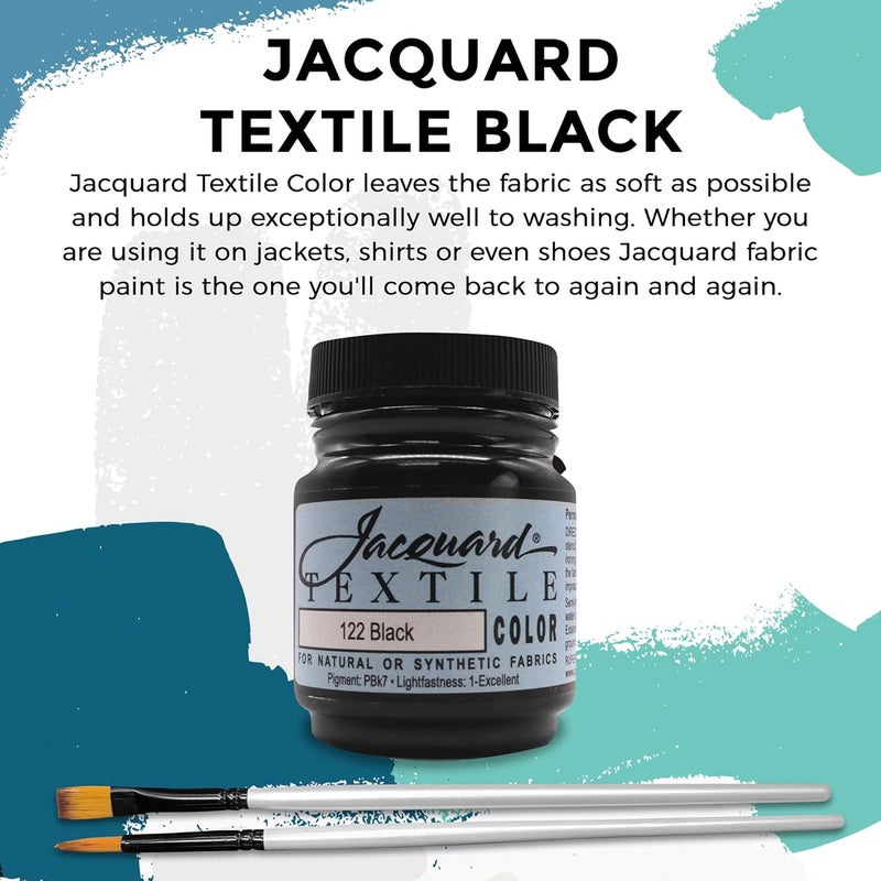 Moshify Jacquard Products Black Textile Color - Fabric Paint Made in USA - JAC1122 2.25-Ounces - Bundled Brush Set - Image 3