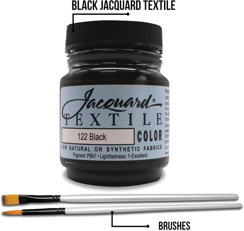 Moshify Jacquard Products Black Textile Color - Fabric Paint Made in USA - JAC1122 2.25-Ounces - Bundled Brush Set - Image 2
