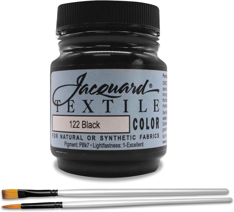 Moshify Jacquard Products Black Textile Color - Fabric Paint Made in USA - JAC1122 2.25-Ounces - Bundled Brush Set - Image 1