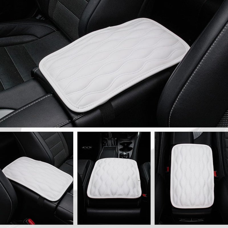 amiss Auto Center Console Pad, Universal Waterproof Car Armrest Seat Box Cover, Car Interior Accessories, Leather Auto Armrest Cover Protector for Most Vehicle, SUV, Truck, Car (White) - Image 2