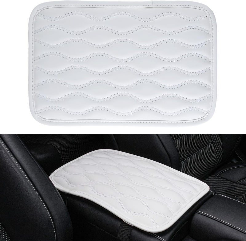 amiss Auto Center Console Pad, Universal Waterproof Car Armrest Seat Box Cover, Car Interior Accessories, Leather Auto Armrest Cover Protector for Most Vehicle, SUV, Truck, Car (White) - Image 1