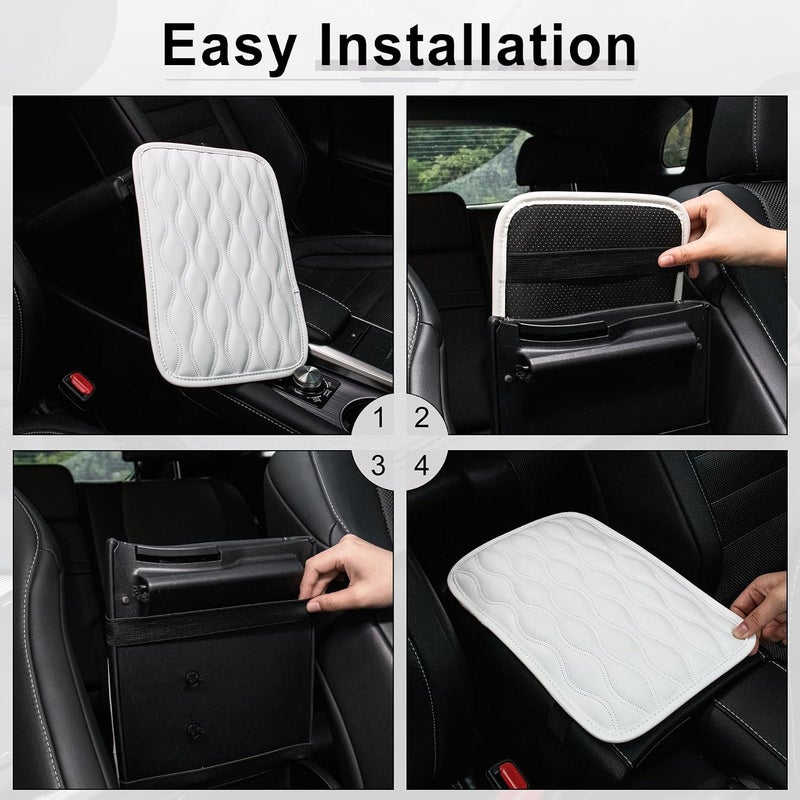 amiss Auto Center Console Pad, Universal Waterproof Car Armrest Seat Box Cover, Car Interior Accessories, Leather Auto Armrest Cover Protector for Most Vehicle, SUV, Truck, Car (White) - Image 3