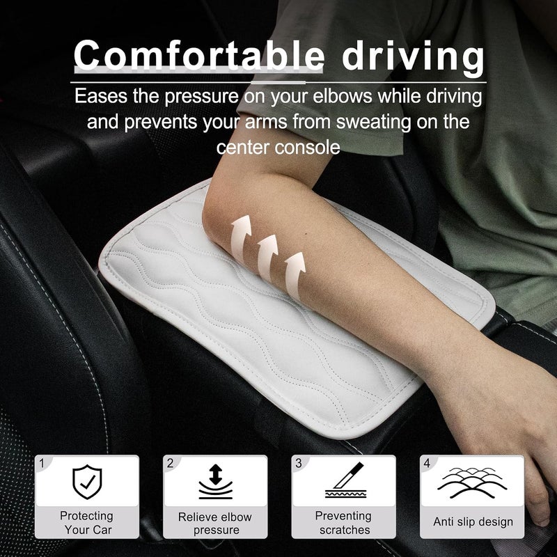 amiss Auto Center Console Pad, Universal Waterproof Car Armrest Seat Box Cover, Car Interior Accessories, Leather Auto Armrest Cover Protector for Most Vehicle, SUV, Truck, Car (White) - Image 4