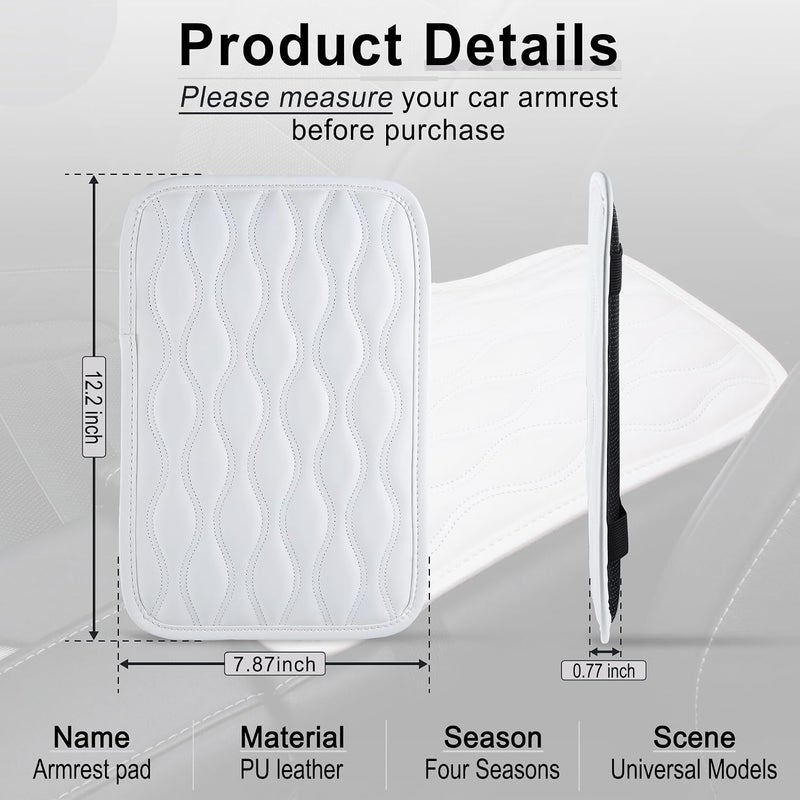 amiss Auto Center Console Pad, Universal Waterproof Car Armrest Seat Box Cover, Car Interior Accessories, Leather Auto Armrest Cover Protector for Most Vehicle, SUV, Truck, Car (White) - Image 5